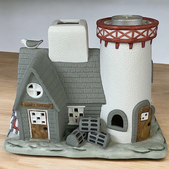 Lighthouse Vintage Stoney Harbor PartyLite Double Candle Holder Collectible Grey - Picture 16 of 16